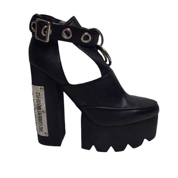 DOLLS KILL‎ Current Mood black vegan strappy barcode rare 6" platform heels 10 - Picture 1 of 12